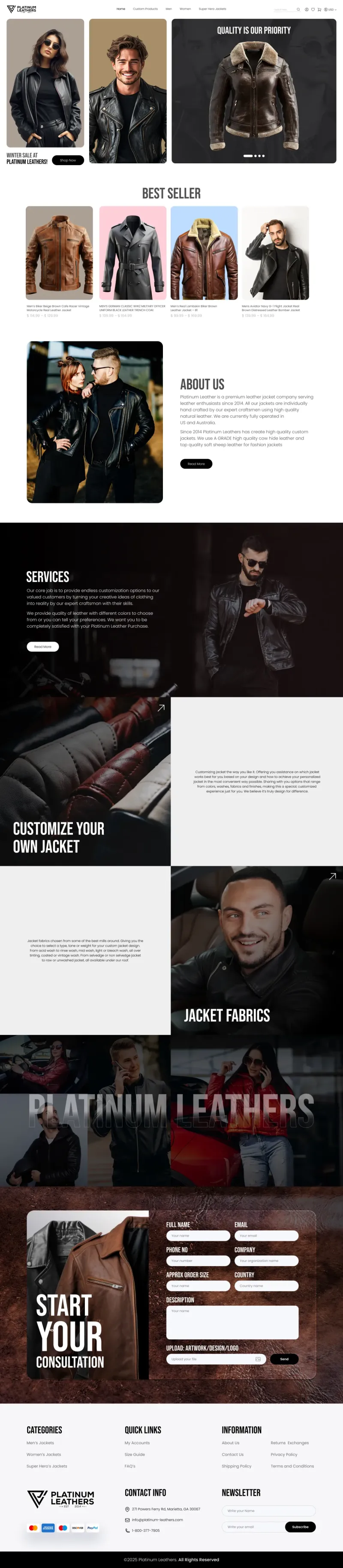 Platinum Leather - website design by The Website Providers